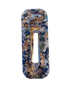 Pince à cheveux florale incluant des fleurs séchées et de la feuille d'or dans de la résine époxy