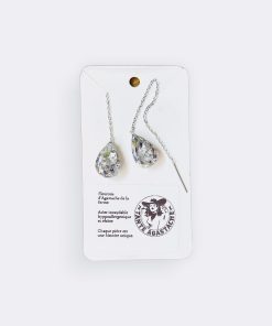Boucles d'oreille pendantes agastache et feuille d'argent sur monture inox