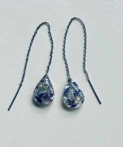 Boucles d'oreilles fleurs séchées et feuille d'argent