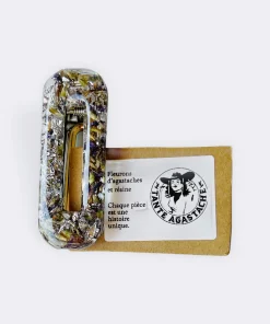 Pince à cheveux fleurs séchées agastache et feuille d'argent